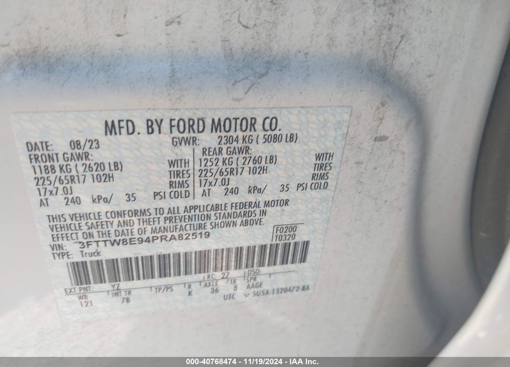 2023 FORD MAVERICK XLT VIN: 3FTTW8E94PRA82519