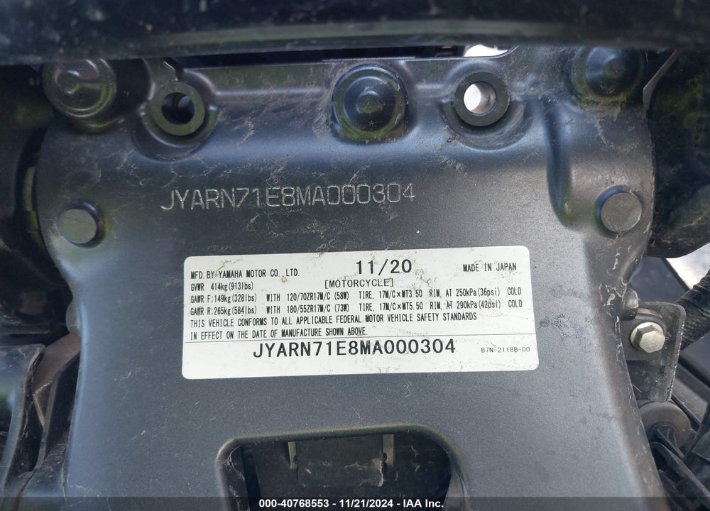 2021 YAMAHA MT09 VIN: JYARN71E8MA000304