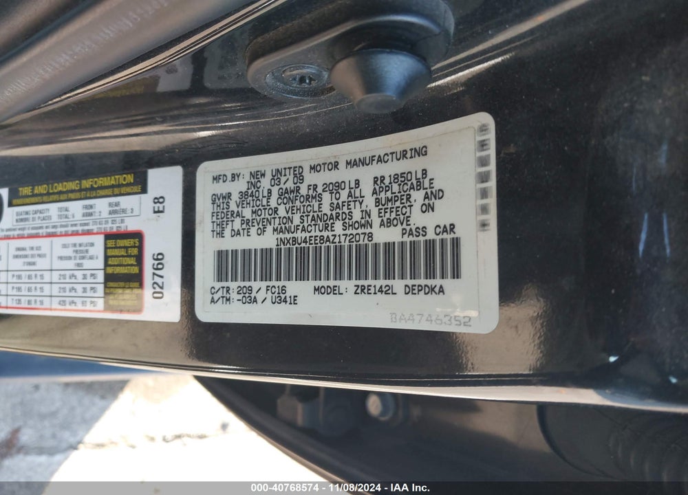 2010 TOYOTA COROLLA LE VIN: 1NXBU4EE8AZ172078