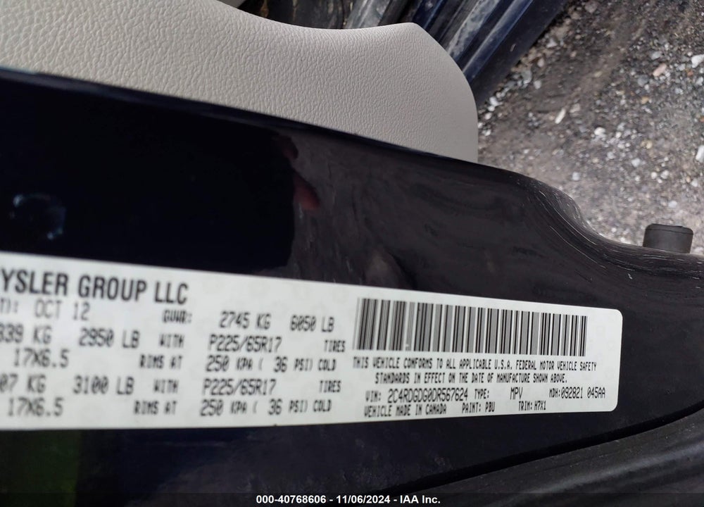 2013 DODGE GRAND CARAVAN CREW VIN: 2C4RDGDG0DR567624