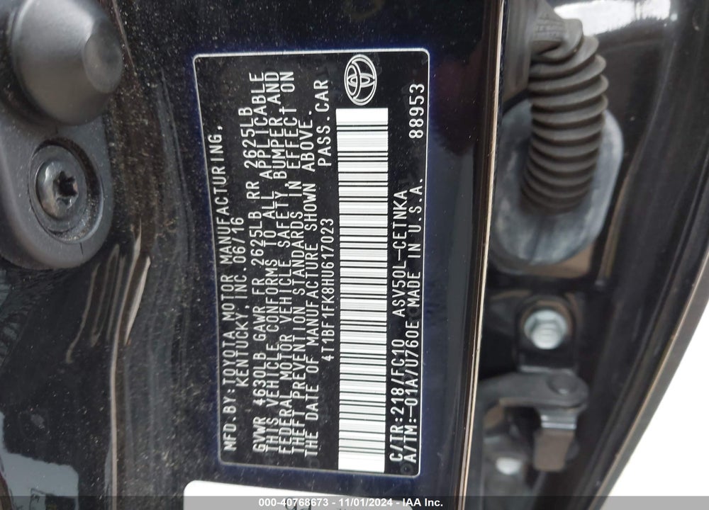 2017 TOYOTA CAMRY LE VIN: 4T1BF1FK8HU617023
