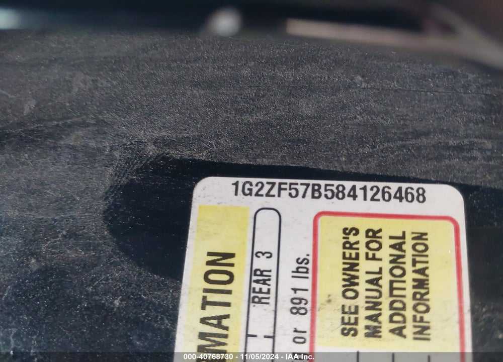 2008 PONTIAC G6 VALUE LEADER VIN: 1G2ZF57B584126468