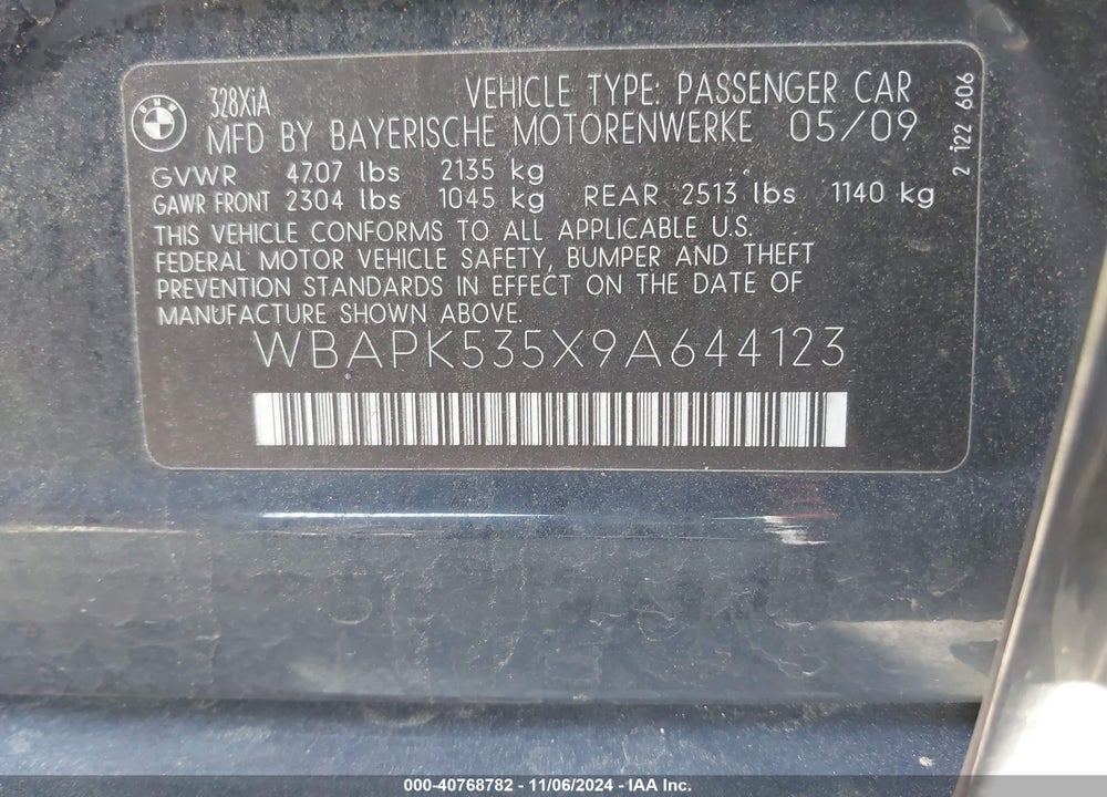 2009 BMW 328I XDRIVE VIN: WBAPK535X9A644123
