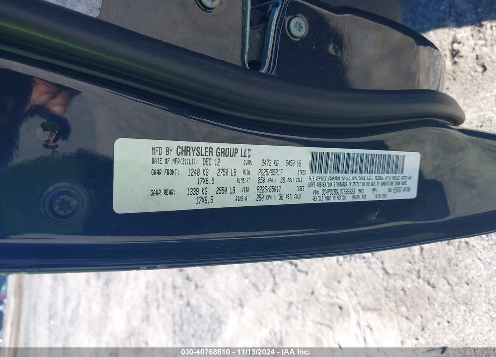 2013 DODGE JOURNEY SXT VIN: 3C4PDCBG1DT592323