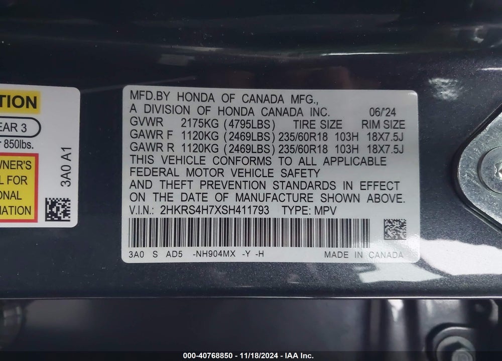 2025 HONDA CR-V EX-L AWD VIN: 2HKRS4H7XSH411793