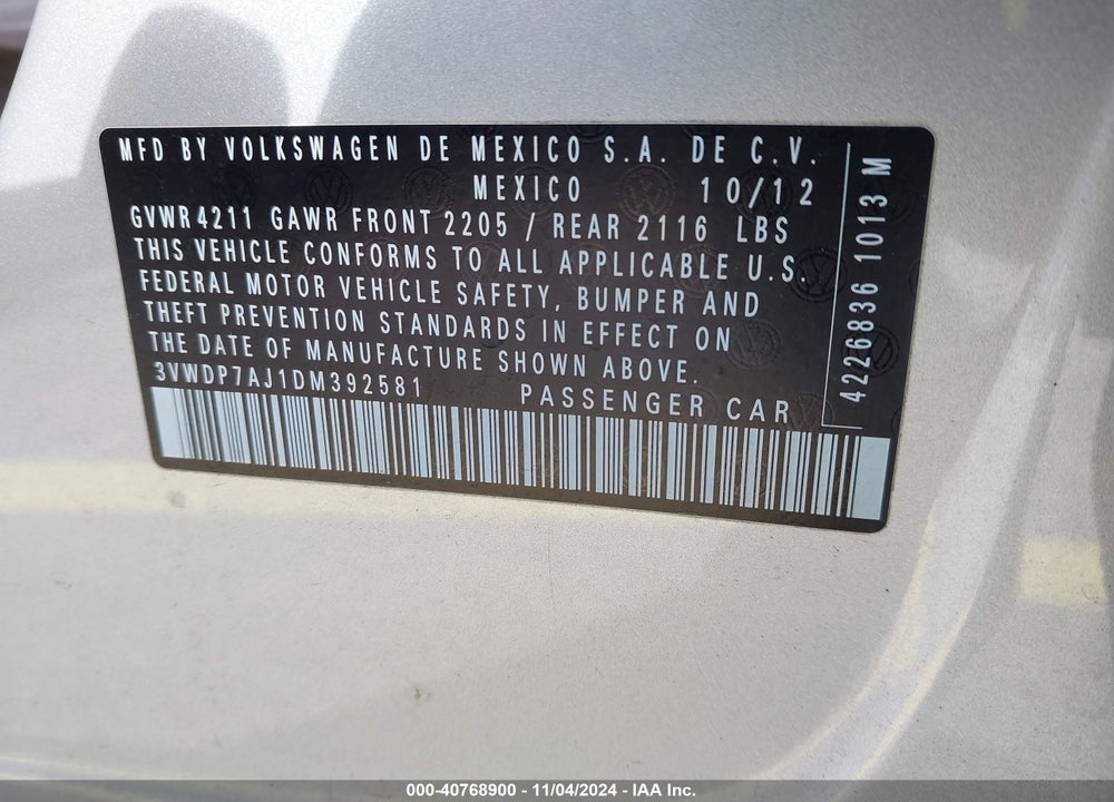 2013 VOLKSWAGEN JETTA SE VIN: 3VWDP7AJ1DM392581