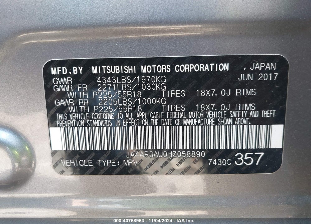 2017 MITSUBISHI OUTLANDER SPORT 2.0 ES/2.0 LE VIN: JA4AP3AU0HZ058890