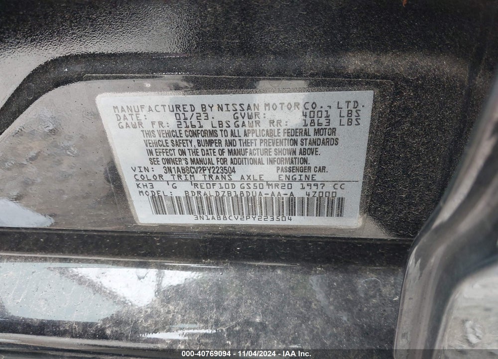 2023 NISSAN SENTRA SV XTRONIC CVT VIN: 3N1AB8CV2PY223504