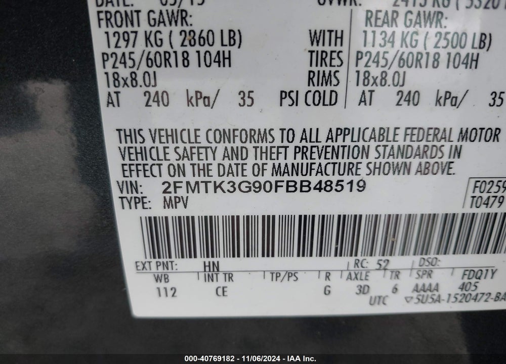 2015 FORD EDGE SE VIN: 2FMTK3G90FBB48519