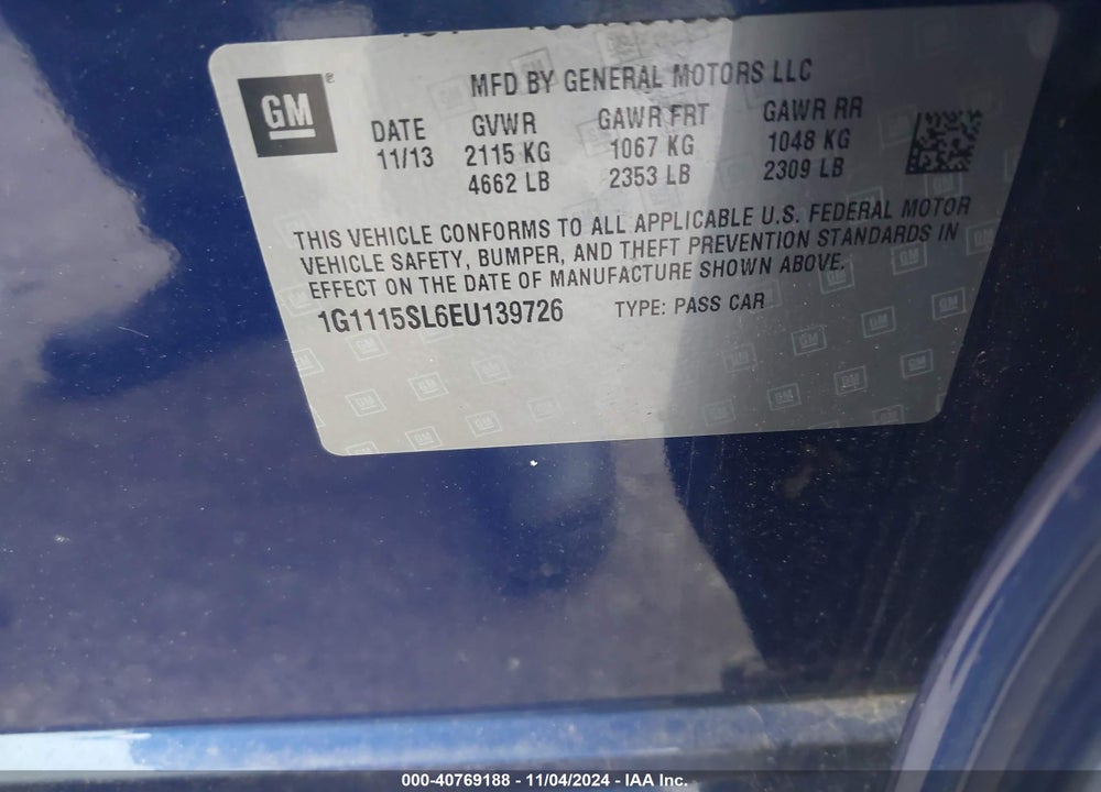 2014 CHEVROLET IMPALA 1LT VIN: 1G1115SL6EU139726