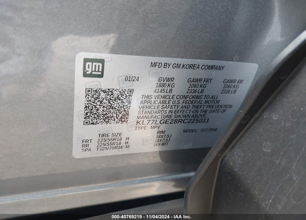 2024 CHEVROLET TRAX FWD 1RS VIN: KL77LGE28RC225011
