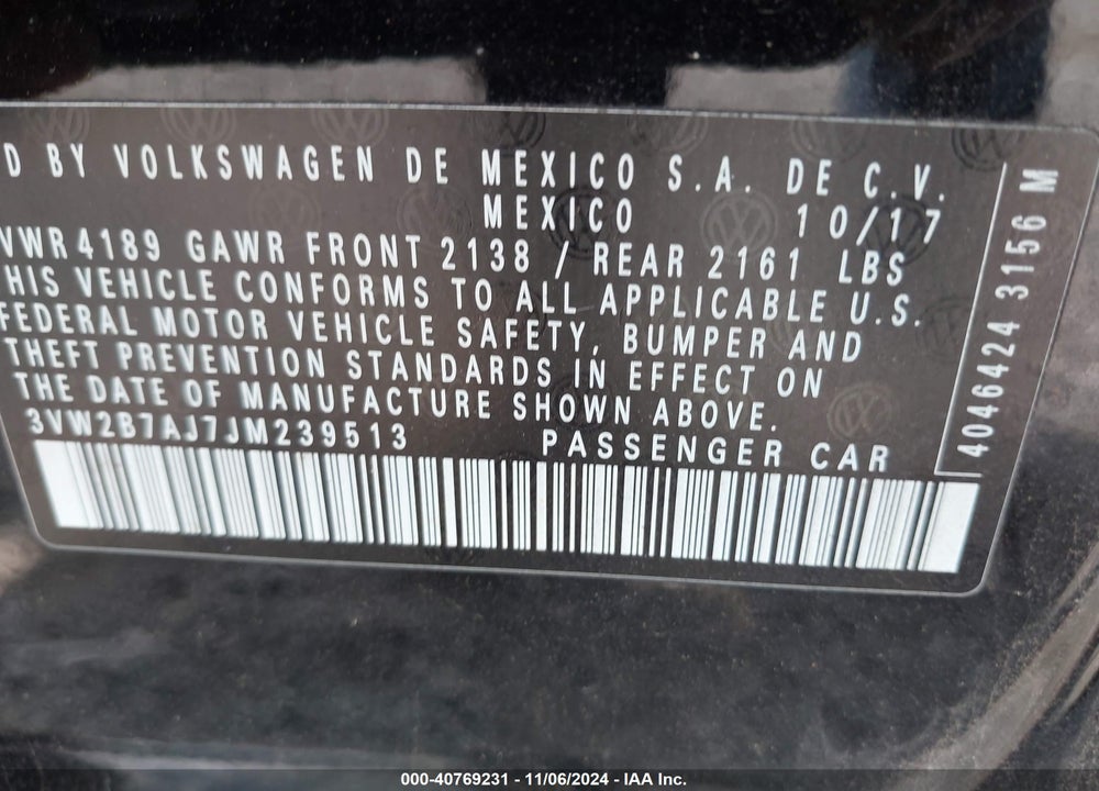 2018 VOLKSWAGEN JETTA 1.4T S VIN: 3VW2B7AJ7JM239513