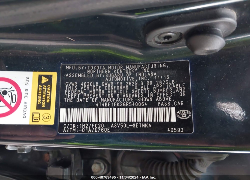 2016 TOYOTA CAMRY LE VIN: 4T4BF1FK3GR540064