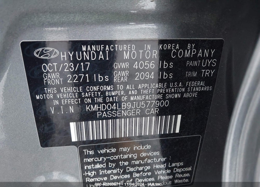 2018 HYUNDAI ELANTRA SPORT VIN: KMHD04LB9JU577900