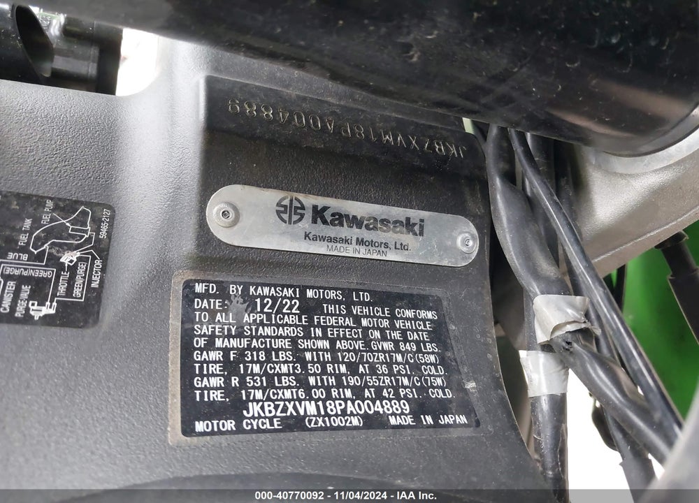 2023 KAWASAKI ZX1002 M VIN: JKBZXVM18PA004889