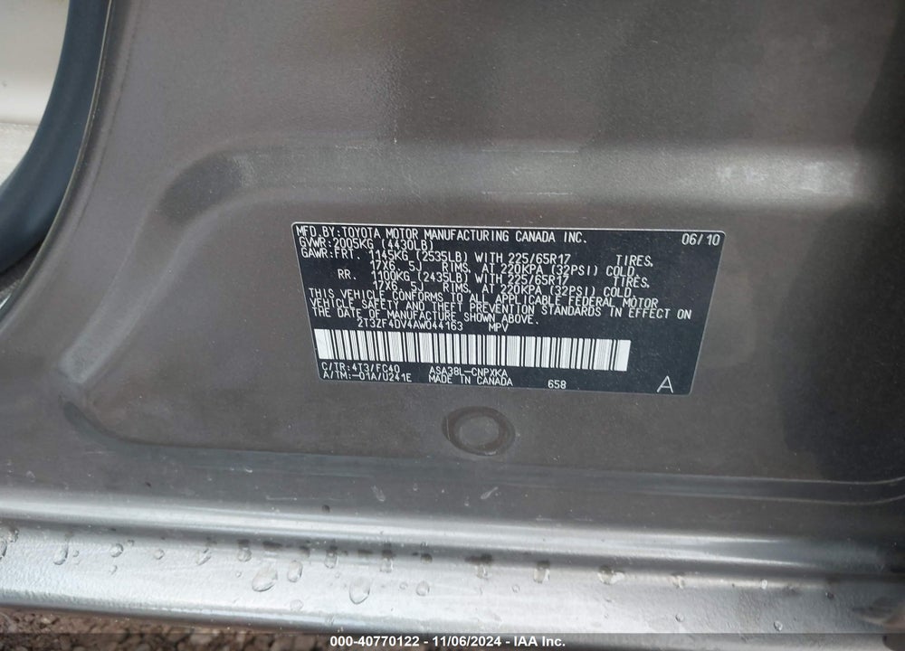 2010 TOYOTA RAV4 VIN: 2T3ZF4DV4AW044163