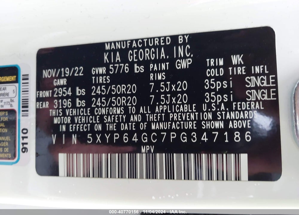 2023 KIA TELLURIDE S VIN: 5XYP64GC7PG347186
