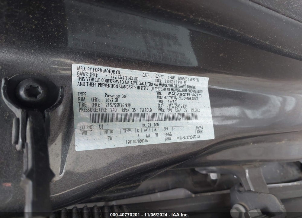 2014 FORD FOCUS SE VIN: 1FADP3F27EL102771
