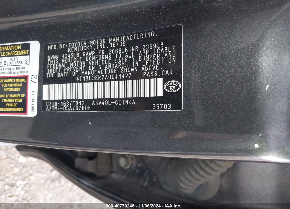 2010 TOYOTA CAMRY LE VIN: 4T1BF3EK7AU041427