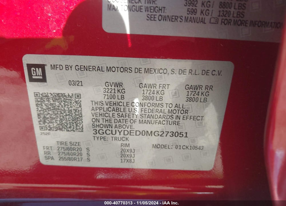 2021 CHEVROLET SILVERADO 1500 4WD SHORT BED LT VIN: 3GCUYDED0MG273051