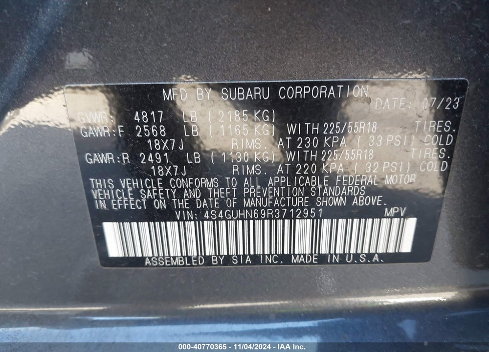2024 SUBARU CROSSTREK LIMITED VIN: 4S4GUHN69R3712951