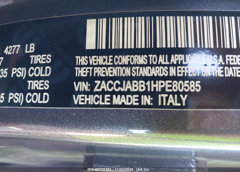 2017 JEEP RENEGADE LATITUDE FWD VIN: ZACCJABB1HPE80585