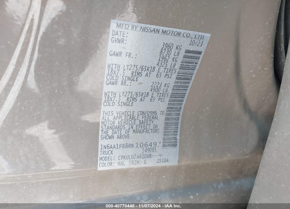 2024 NISSAN TITAN XD PRO-4X 4X4 VIN: 1N6AA1FB8RN106497