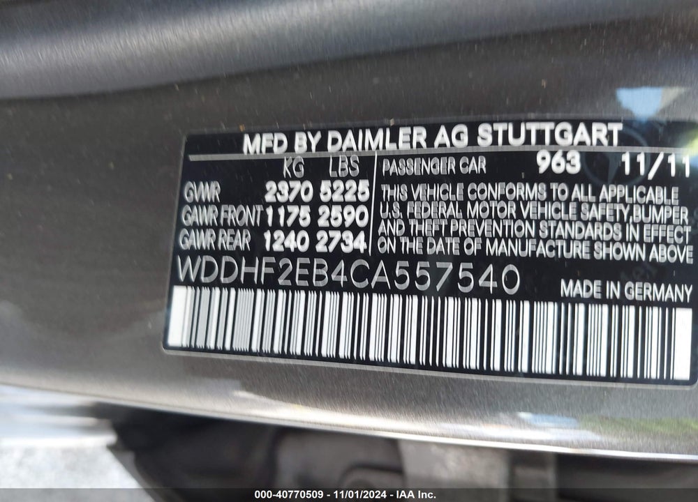 2012 MERCEDES-BENZ E 350 BLUETEC VIN: WDDHF2EB4CA557540
