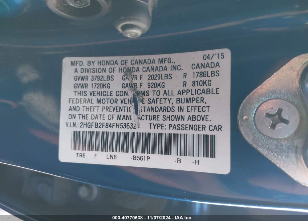 2015 HONDA CIVIC EX VIN: 2HGFB2F84FH536324