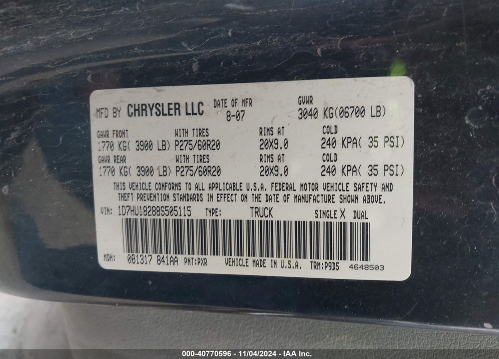 2008 DODGE RAM 1500 SLT VIN: 1D7HU18288S505115