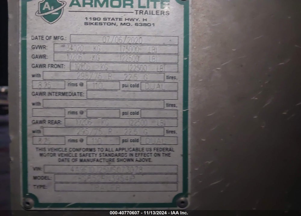 2021 ARMOR LITE TRAILER DUMP VIN: 4A9E1DJ25MS073078