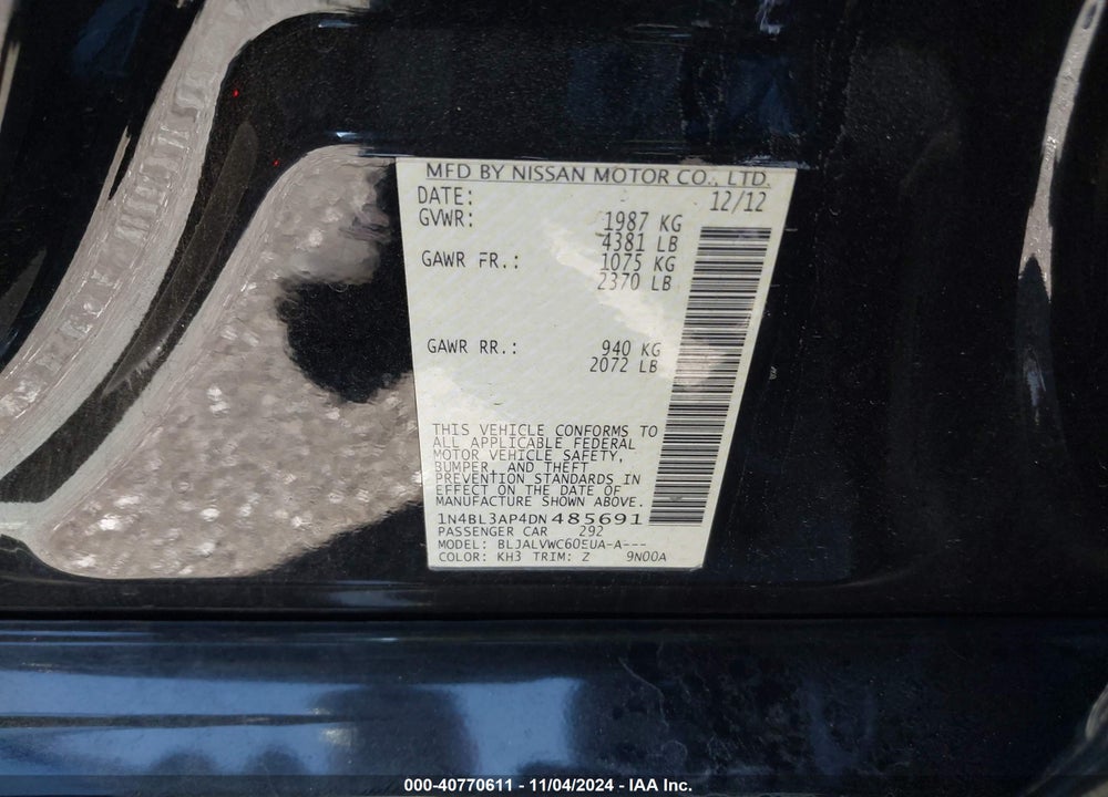 2013 NISSAN ALTIMA 3.5 SL VIN: 1N4BL3AP4DN485691