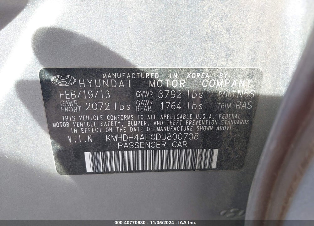 2013 HYUNDAI ELANTRA GLS VIN: KMHDH4AE0DU800738