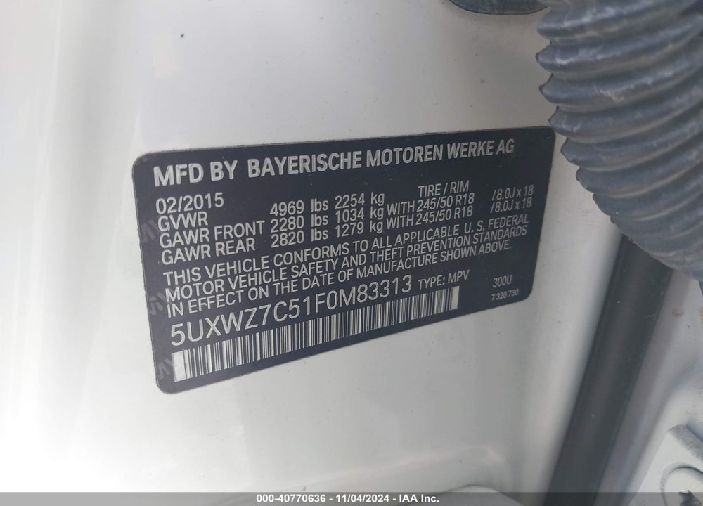 2015 BMW X3 SDRIVE28I VIN: 5UXWZ7C51F0M83313