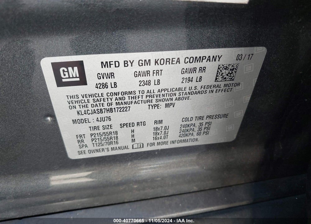 2017 BUICK ENCORE PREFERRED VIN: KL4CJASB7HB172227