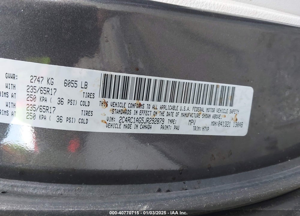 2018 CHRYSLER PACIFICA L VIN: 2C4RC1AG5JR292879