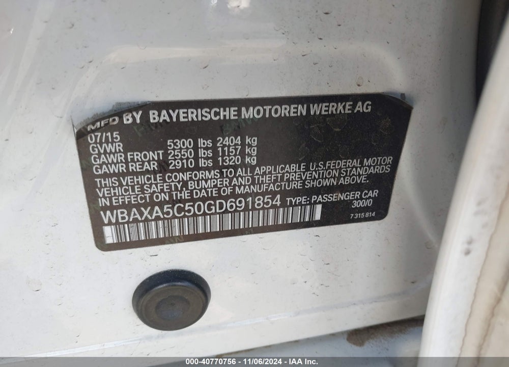 2016 BMW 535D VIN: WBAXA5C50GD691854