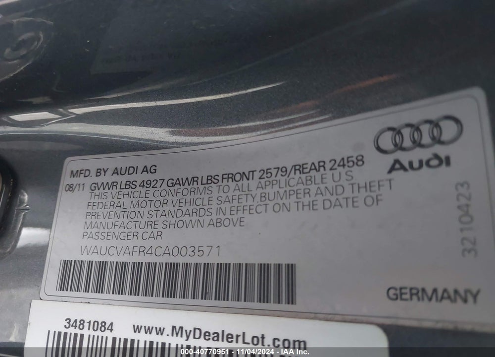 2012 AUDI S5 4.2 PREMIUM PLUS VIN: WAUCVAFR4CA003571