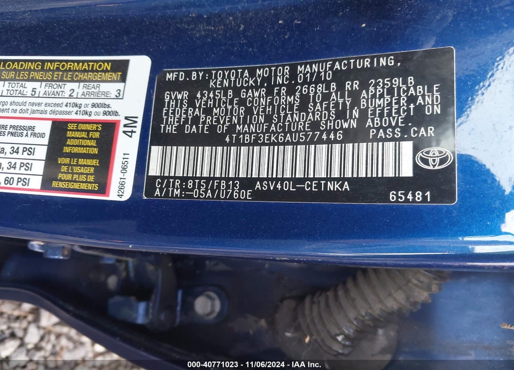 2010 TOYOTA CAMRY LE VIN: 4T1BF3EK6AU577446