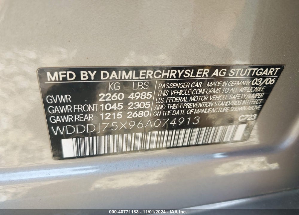 2006 MERCEDES-BENZ CLS 500 VIN: WDDDJ75X96A074913