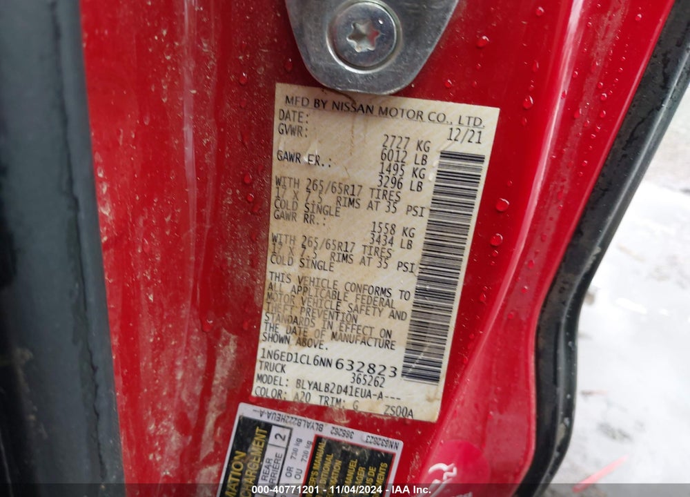 2022 NISSAN FRONTIER SV 4X2 VIN: 1N6ED1CL6NN632823