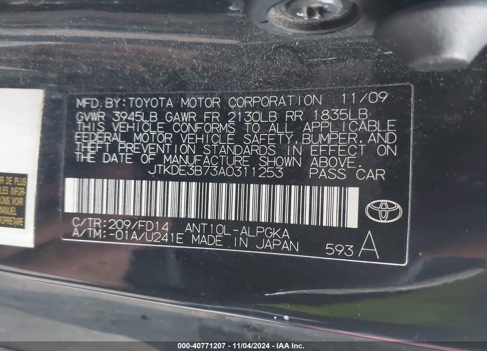 2010 SCION TC VIN: JTKDE3B73A0311253