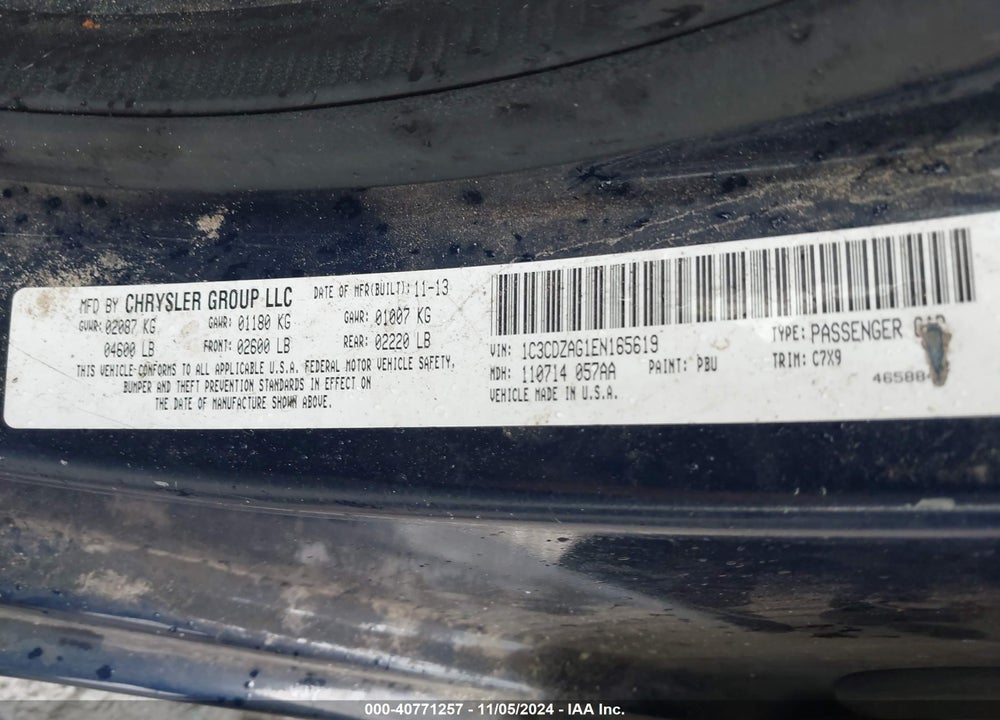 2014 DODGE AVENGER SE VIN: 1C3CDZAG1EN165619