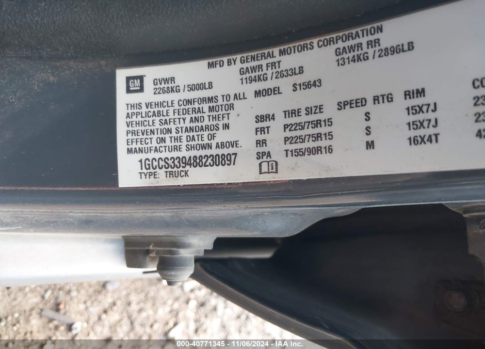 2008 CHEVROLET COLORADO LT VIN: 1GCCS339488230897