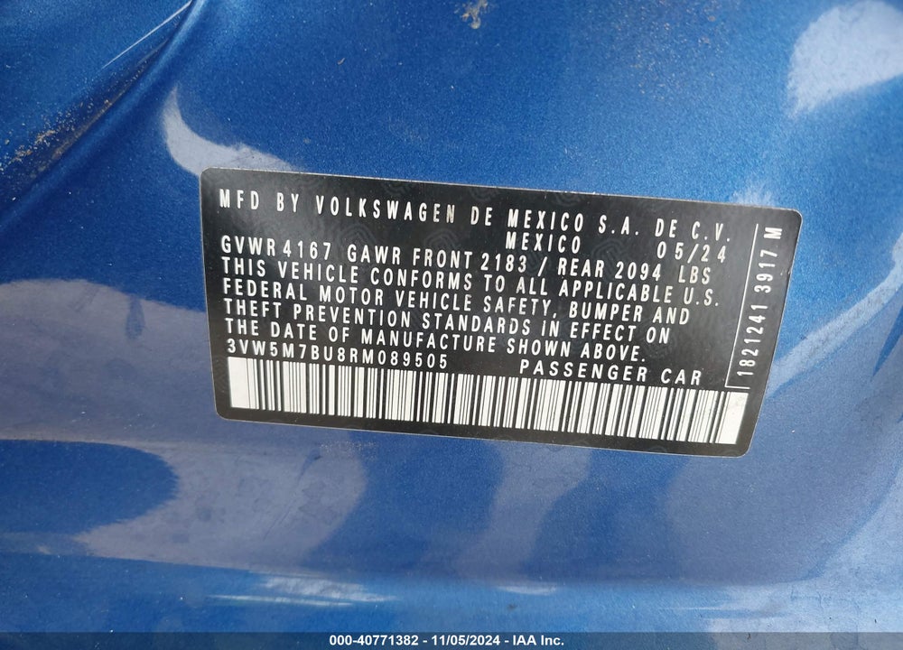 2024 VOLKSWAGEN JETTA 1.5T S VIN: 3VW5M7BU8RM089505