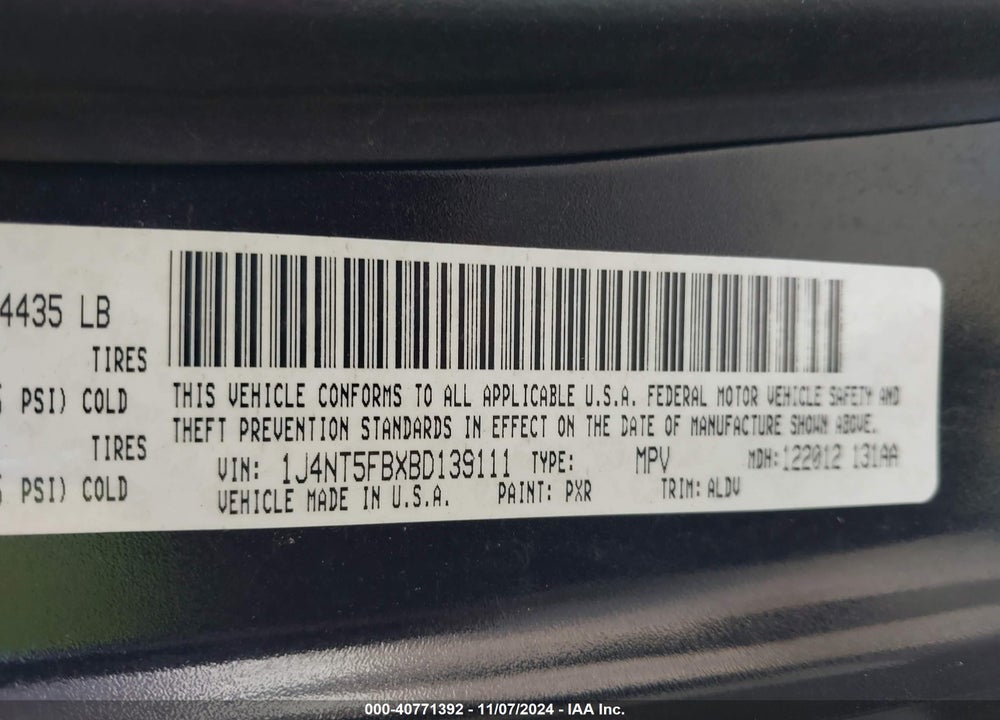 2011 JEEP COMPASS LIMITED VIN: 1J4NT5FBXBD139111