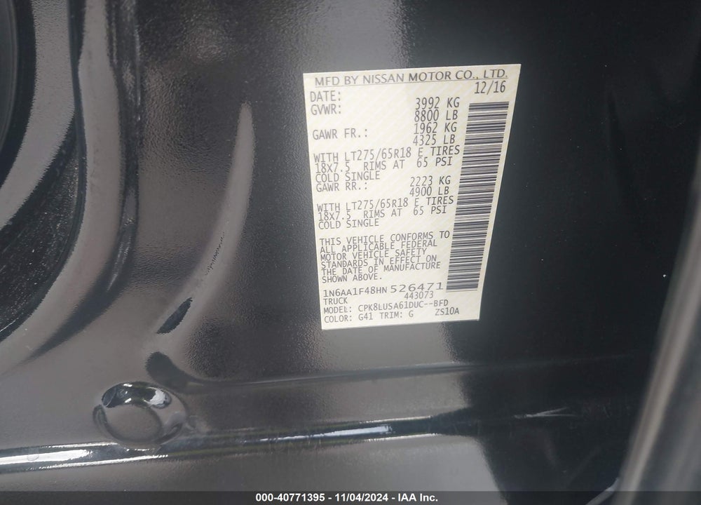 2017 NISSAN TITAN XD PRO-4X GAS VIN: 1N6AA1F48HN526471