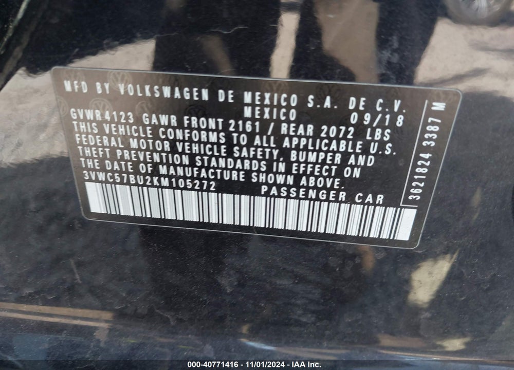 2019 VOLKSWAGEN JETTA 1.4T R-LINE/1.4T S/1.4T SE VIN: 3VWC57BU2KM105272