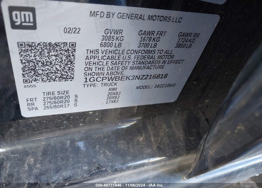 2022 CHEVROLET SILVERADO 1500 LTD 2WD SHORT BED CUSTOM VIN: 1GCPWBEK3NZ216818