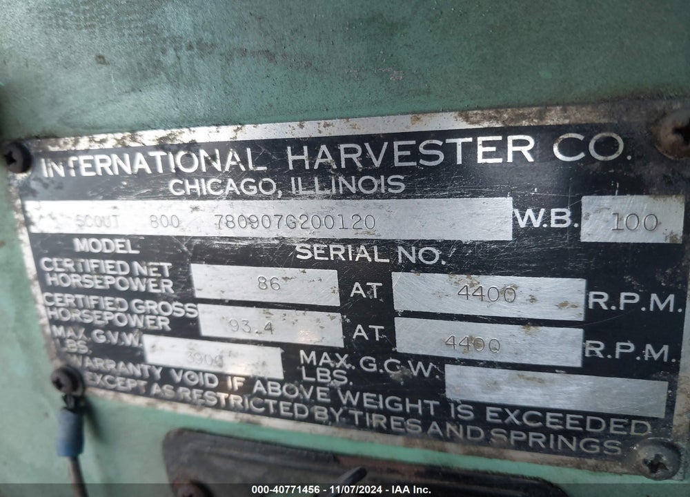 1966 INTL 800 VIN: 0000780907G200120